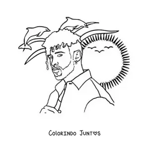 Desenho para colorir de um retrato de Bad Bunny em estilo realista