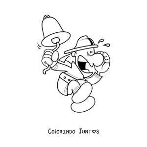 Desenho para colorir de uma caricatura de um bombeiro em alerta