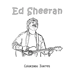Desenho para colorir de um desenho a lapis de Ed Sheeran animado cantando com um violao