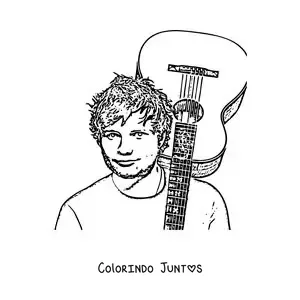 Desenho para colorir de um retrato a lapis de Ed Sheeran com um violao