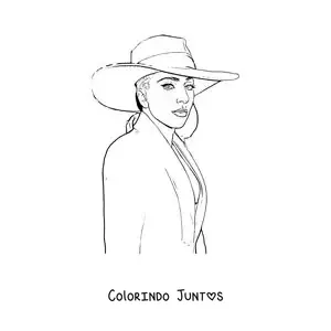 Desenho para colorir de um retrato de Lady Gaga animada com chapeu