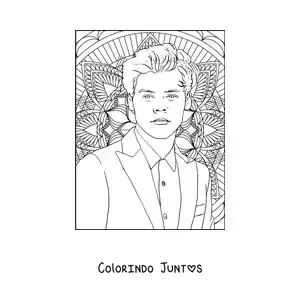 Desenho para colorir de mandala com retrato de Harry Styles