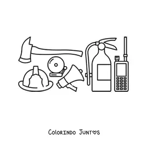 Desenho para colorir das ferramentas dos bombeiros