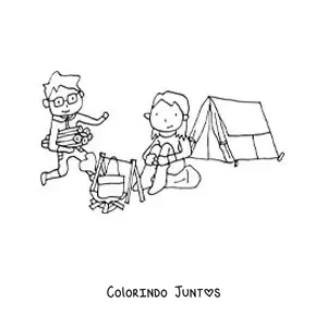 Desenho para colorir de um casal animado em um acampamento
