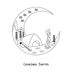 Desenho para colorir de um acampamento a noite