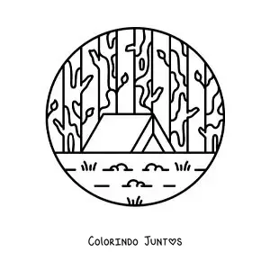 Desenho para colorir de uma barraca na floresta