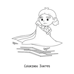 Desenho para colorir de uma menina montando uma barraca