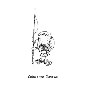 Desenho para colorir de um menino pescador japones animado