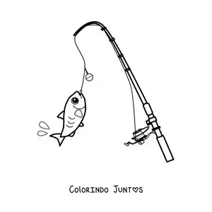 Desenho para colorir de uma vara de pescar com um peixe animado