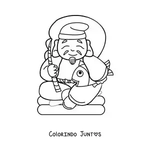 Desenho para colorir de um velho pescador japones