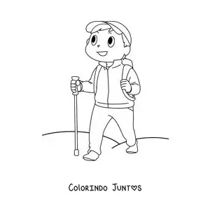 Desenho para colorir de um jovem caminhante