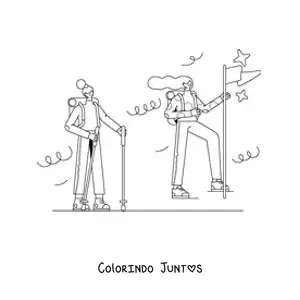 Desenho para colorir de duas meninas fazendo trilha