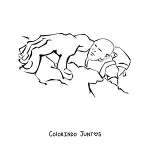 Desenho para colorir de um excursionista escalando ate o topo