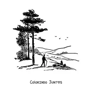 Desenho para colorir da silhueta de um caminhante nas montanhas
