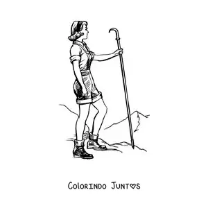 Desenho para colorir de uma menina excursionista em um passeio
