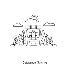 Desenho para colorir de uma mochila para trilha na natureza