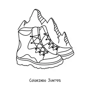 Desenho para colorir de um par de botas para escalar nas montanhas