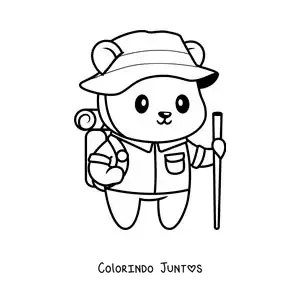 Desenho para colorir de um urso excursionista kawaii
