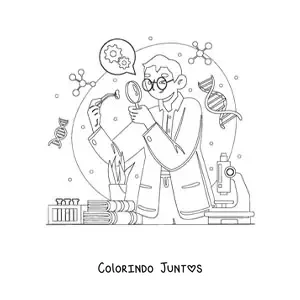 Desenho para colorir de um cientista fazendo experimentos
