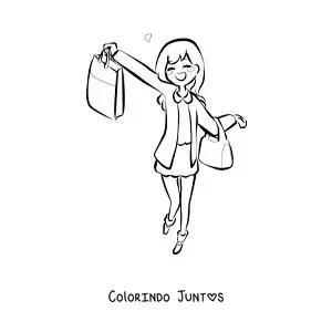 Desenho para colorir de uma menina estilo anime fazendo compras com suas sacolas