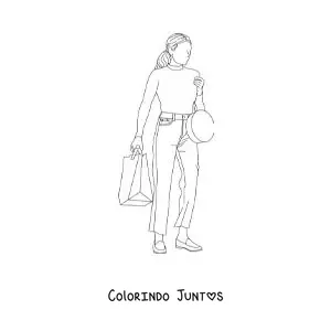 Desenho para colorir da silhueta de uma mulher com sacolas de roupas