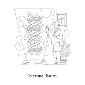 Desenho para colorir de um cientista em um laboratório de genética