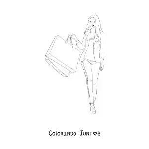 Desenho para colorir de uma linda menina fazendo compras