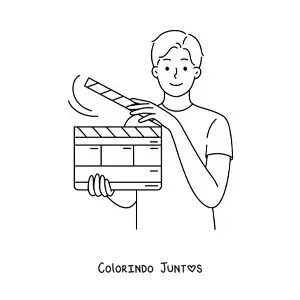 Desenho para colorir de um diretor de cinema com sua claquete
