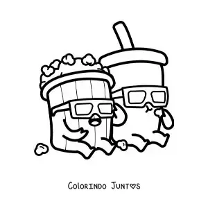 Desenho para colorir de pipoca e refrigerante de cinema animados kawaii