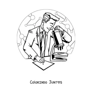 Desenho para colorir de um cientista olhando através de um microscópio