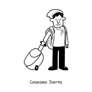 Desenho para colorir de um desenho de um menino viajante com sua mala