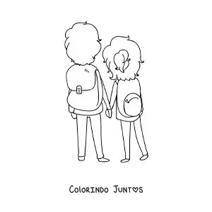 Desenho para colorir de um casal de mochileiros de costas