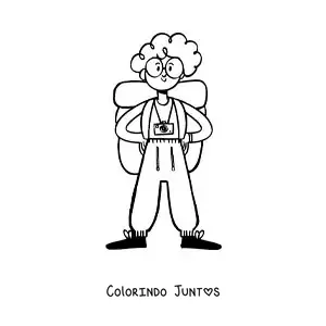 Desenho para colorir de um desenho de uma garota mochileira
