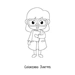 Desenho para colorir de uma mulher cientista kawaii