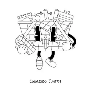 Desenho para colorir de um desenho de uma cesta de piquenique