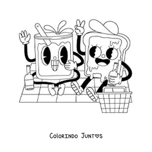 Desenho para colorir de um desenho de um sanduíche animado em um piquenique