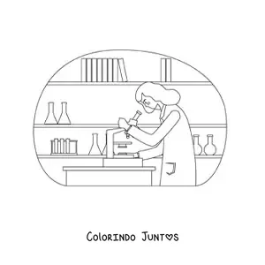 Desenho para colorir de uma mulher cientista em um laboratório