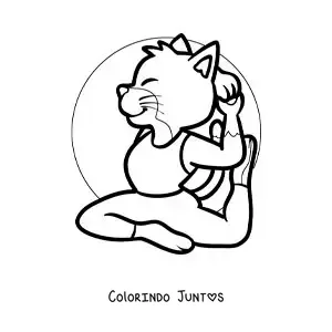 Desenho para colorir de um desenho de um gato praticando ioga