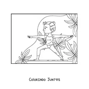 Desenho para colorir de uma garota na postura do guerreiro 2