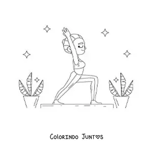 Desenho para colorir de uma garota na postura do guerreiro 1