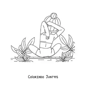 Desenho para colorir de uma garota fazendo um alongamento de ioga