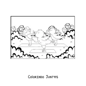 Desenho para colorir de animais animados praticando ioga