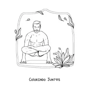Desenho para colorir de um homem praticando ioga na postura de lótus