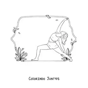 Desenho para colorir de uma mulher praticando ioga na postura do guerreiro da paz
