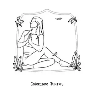 Desenho para colorir de uma mulher fazendo alongamentos de ioga
