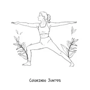 Desenho para colorir de uma mulher fazendo a postura do guerreiro 2