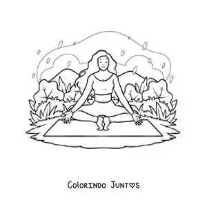 Desenho para colorir de uma garota meditando em um tapete de ioga no parque