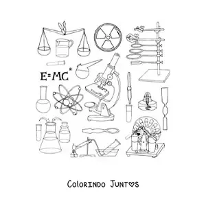 Desenho para colorir de vários instrumentos de laboratório científico