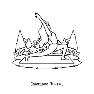Desenho para colorir de uma garota praticando ioga em um tapete no parque