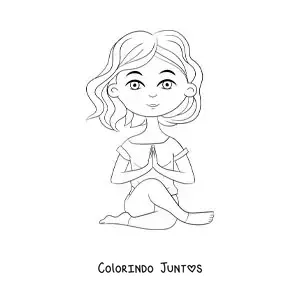 Desenho para colorir de um desenho de uma garota fazendo a postura do nó na ioga